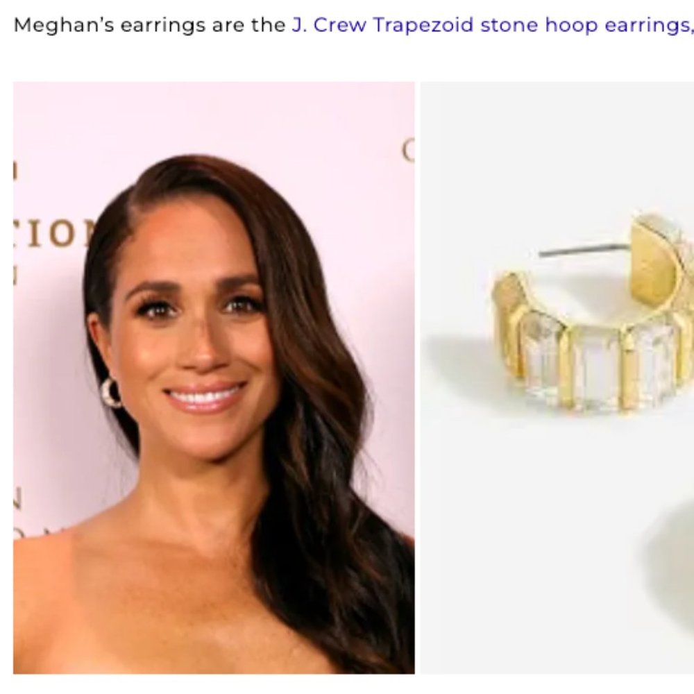 MEGHAN MARKLE SOLD OUT NWT J.Crew Trapezoid stone hoop earrings crystal color